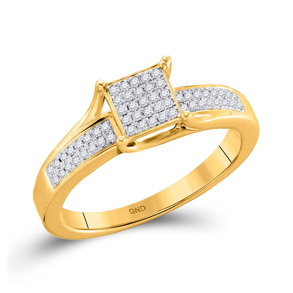 10K Yellow Gold Womens Round Diamond Elevated Square Cluster Ring 1/6 Cttw, Womens Size: 5-10