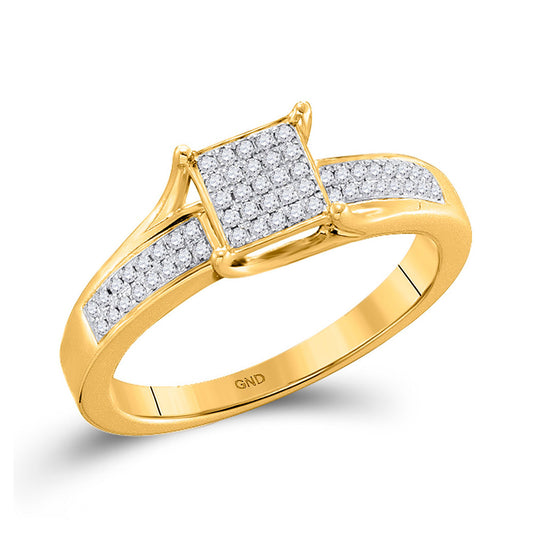 10K Yellow Gold Womens Round Diamond Elevated Square Cluster Ring 1/6 Cttw, Womens Size: 5-10