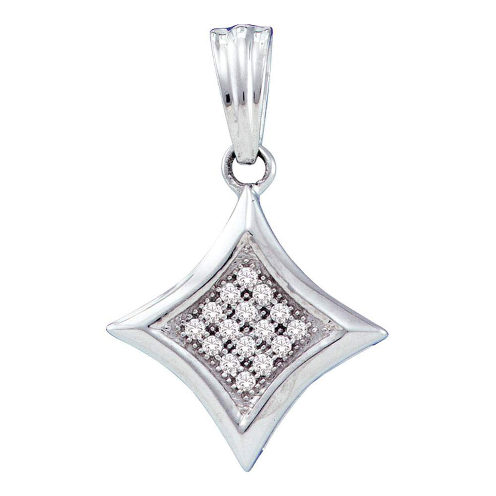 10K White Gold Womens Round Diamond Diagonal Kite Square Cluster Pendant 1/20 Cttw
