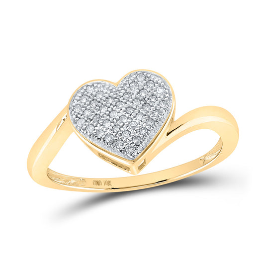 10K Yellow Gold Womens Round Diamond Heart Ring 1/10 Cttw, Womens Size: 5-10