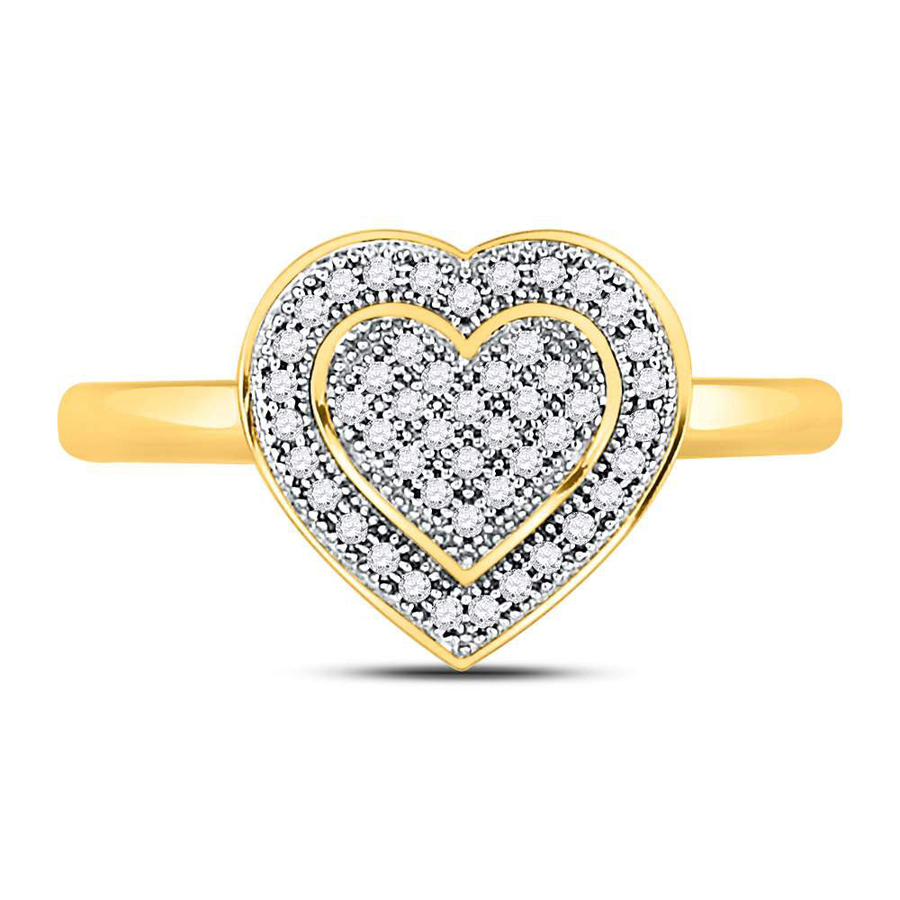 10K Yellow Gold Womens Round Diamond Heart Ring 1/6 Cttw, Womens Size: 5-10