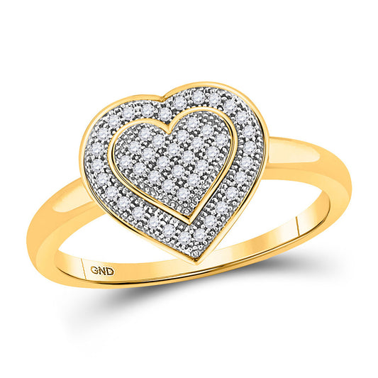 10K Yellow Gold Womens Round Diamond Heart Ring 1/6 Cttw, Womens Size: 5-10
