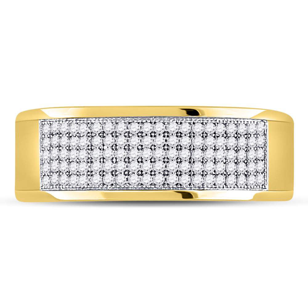 10K White Or Yellow Gold Mens Round Diamond Micropave Wedding Anniversary Band Ring, Mens Size: 7-13