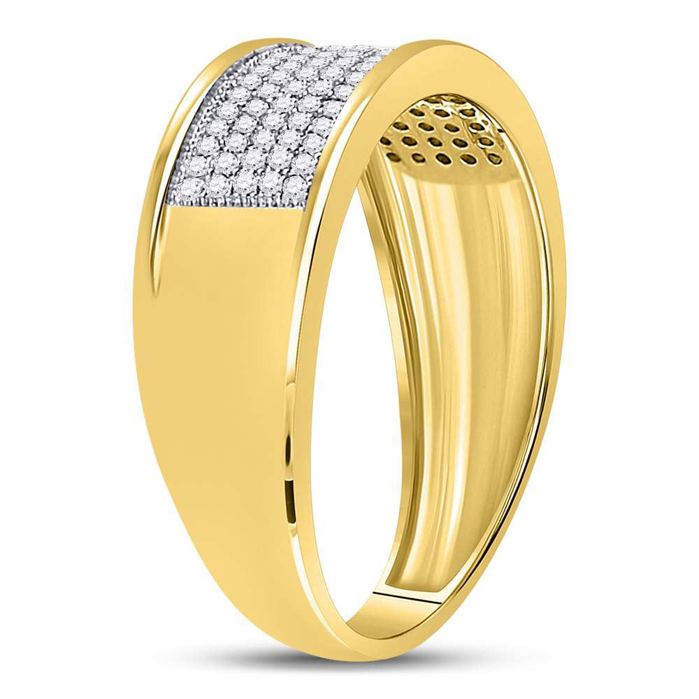10K White Or Yellow Gold Mens Round Diamond Micropave Wedding Anniversary Band Ring, Mens Size: 7-13