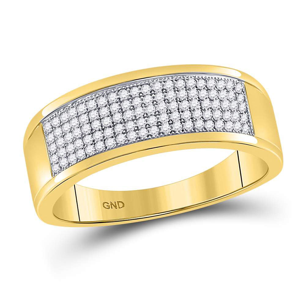 10K White Or Yellow Gold Mens Round Diamond Micropave Wedding Anniversary Band Ring, Mens Size: 7-13
