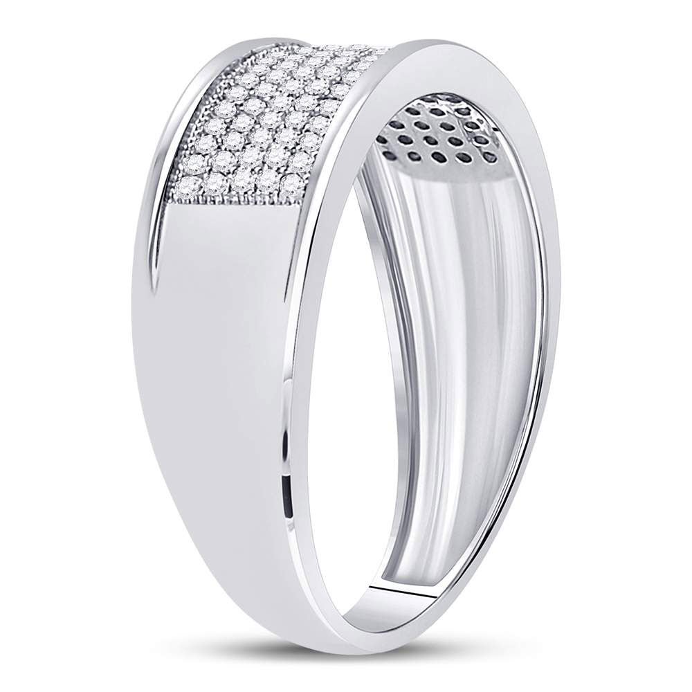 10K White Or Yellow Gold Mens Round Diamond Micropave Wedding Anniversary Band Ring, Mens Size: 7-13