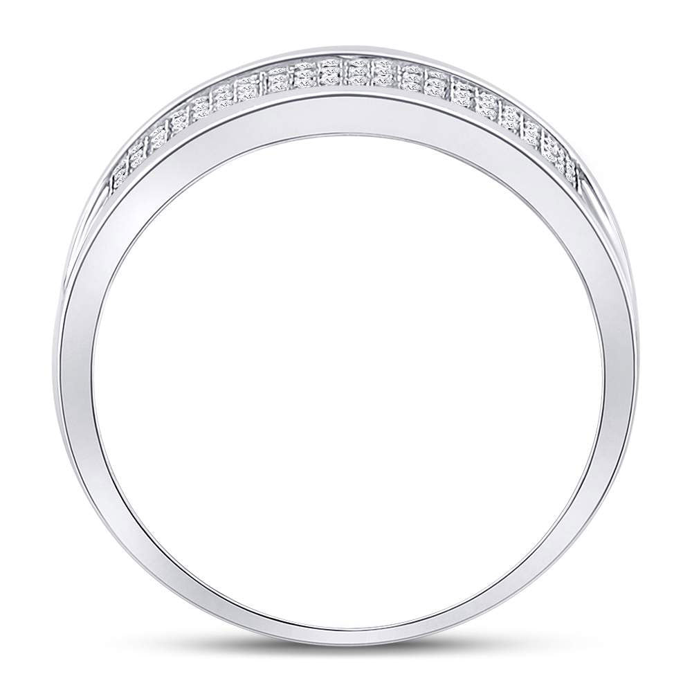 10K White Or Yellow Gold Mens Round Diamond Micropave Wedding Anniversary Band Ring, Mens Size: 7-13