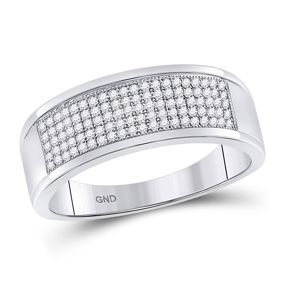10K White Or Yellow Gold Mens Round Diamond Micropave Wedding Anniversary Band Ring, Mens Size: 7-13