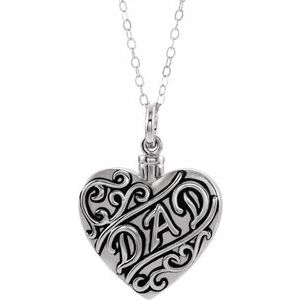 Sterling Silver Without Box Polished Dad Heart Ash Holder Necklace