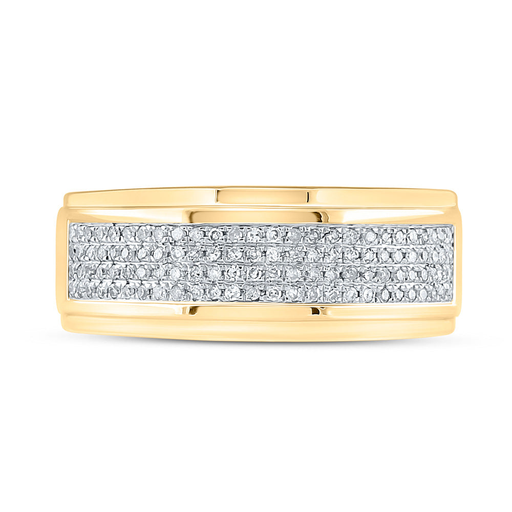 10K Yellow Gold Mens Round Diamond Band Ring 1/3 Cttw, Mens Size: 7-13