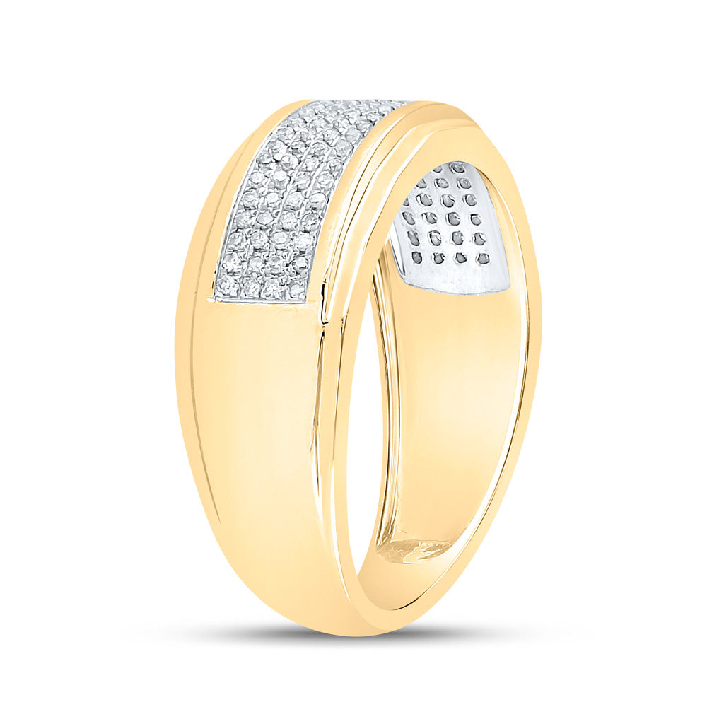 10K Yellow Gold Mens Round Diamond Band Ring 1/3 Cttw, Mens Size: 7-13