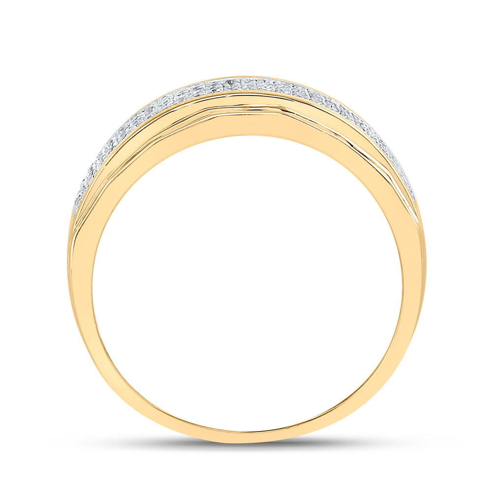10K Yellow Gold Mens Round Diamond Band Ring 1/3 Cttw, Mens Size: 7-13