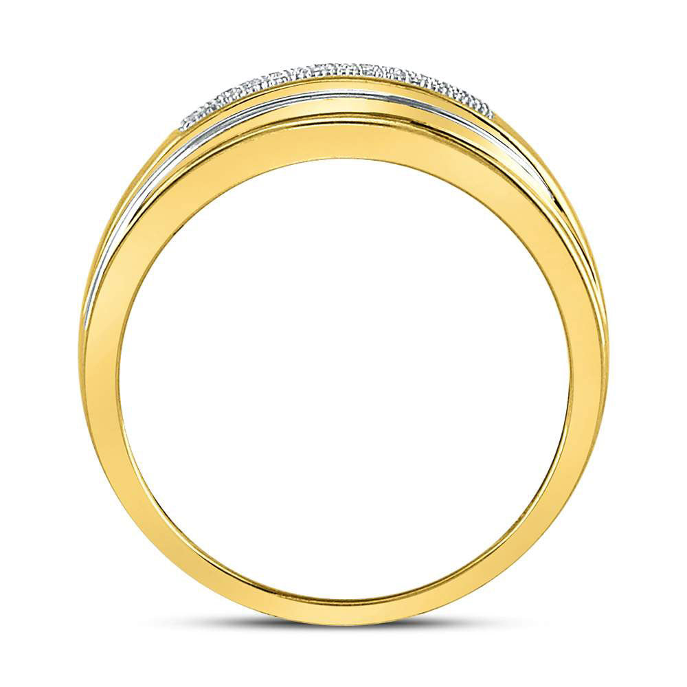 10K Two-tone Gold Mens Round Diamond Wedding Band Ring 1/8 Cttw, Mens Size: 7-13
