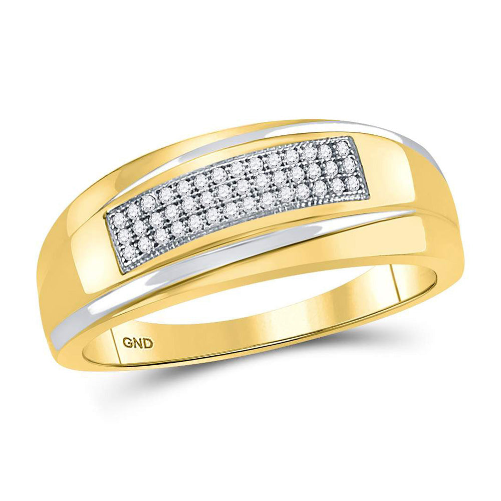 10K Two-tone Gold Mens Round Diamond Wedding Band Ring 1/8 Cttw, Mens Size: 7-13