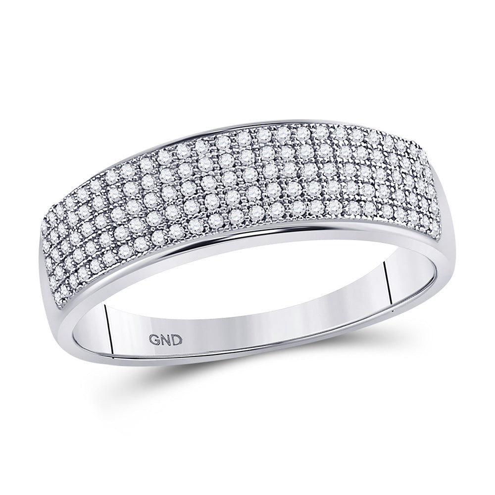 10K White Gold Mens Round Diamond Wedding Pave Band Ring 3/8 Cttw, Mens Size: 7-13