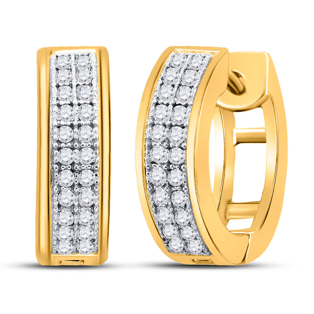 10kt Yellow Gold Womens Round Diamond Huggie Earrings 1/6 Cttw