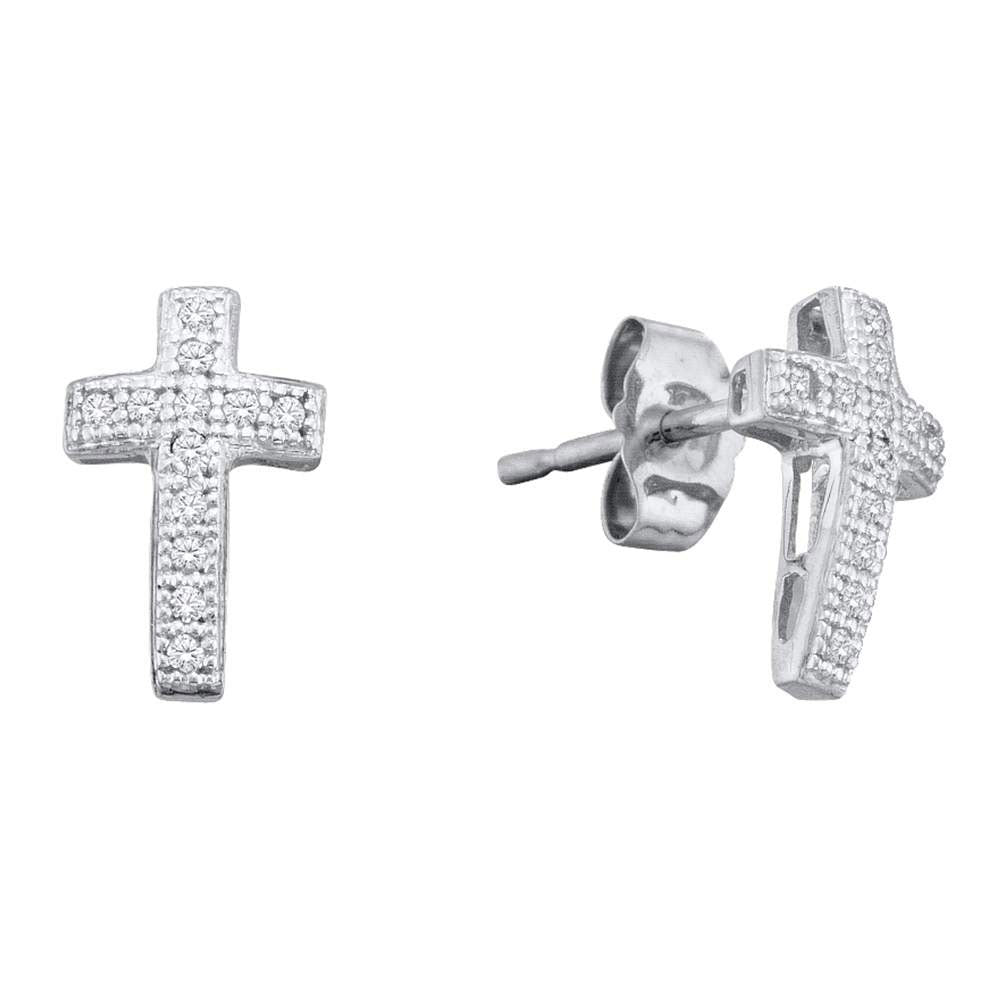 10K White Gold Womens Round Diamond Cluster Earrings 1/10 Cttw, Length: 0.38 In, Width: 0.24 In