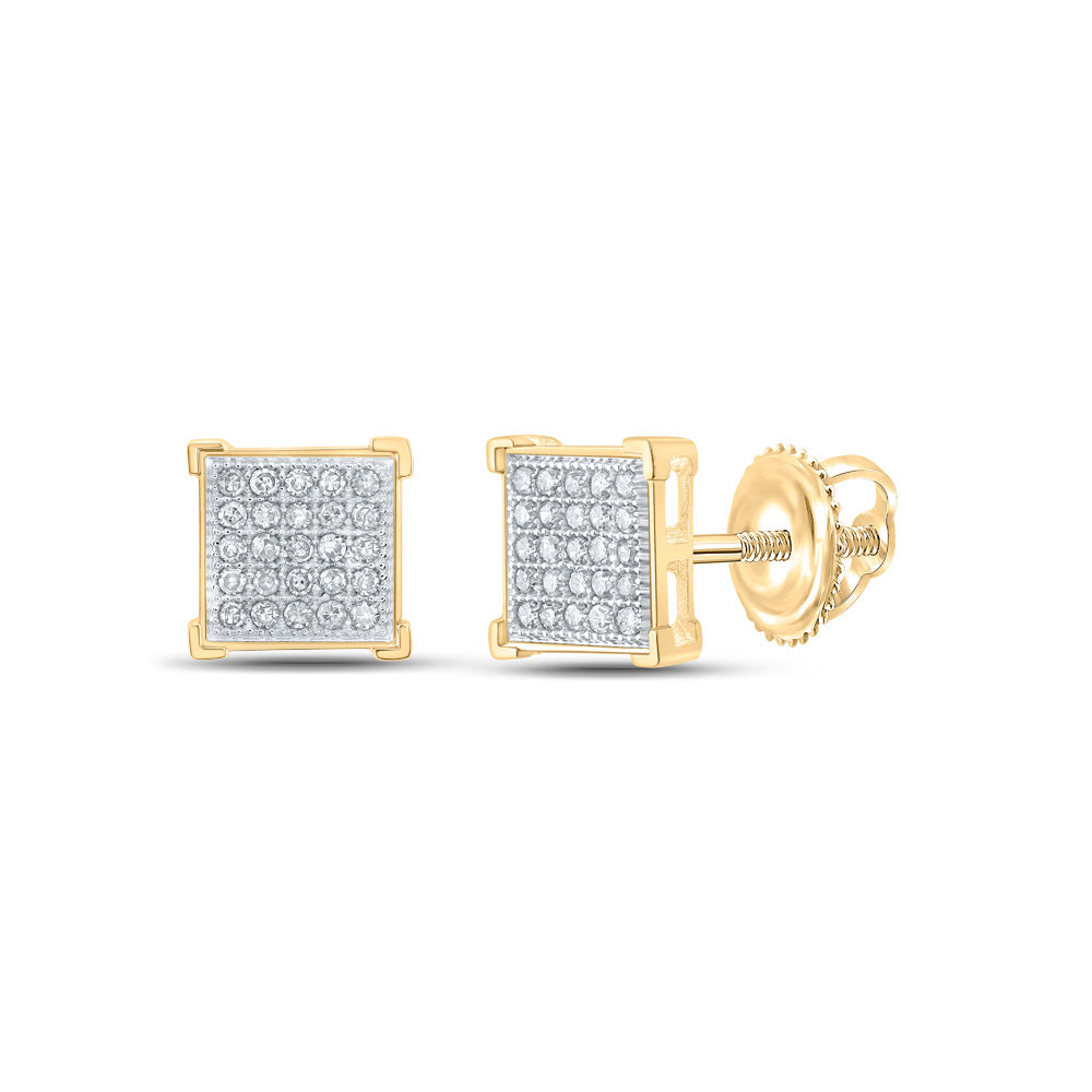 10K Yellow Gold Womens Round Diamond Square Earrings 1/6 Cttw