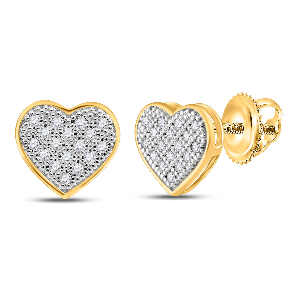 10K White Or Yellow Gold Womens Round Diamond Heart Earrings