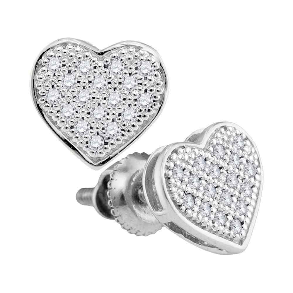 10K White Or Yellow Gold Womens Round Diamond Heart Earrings