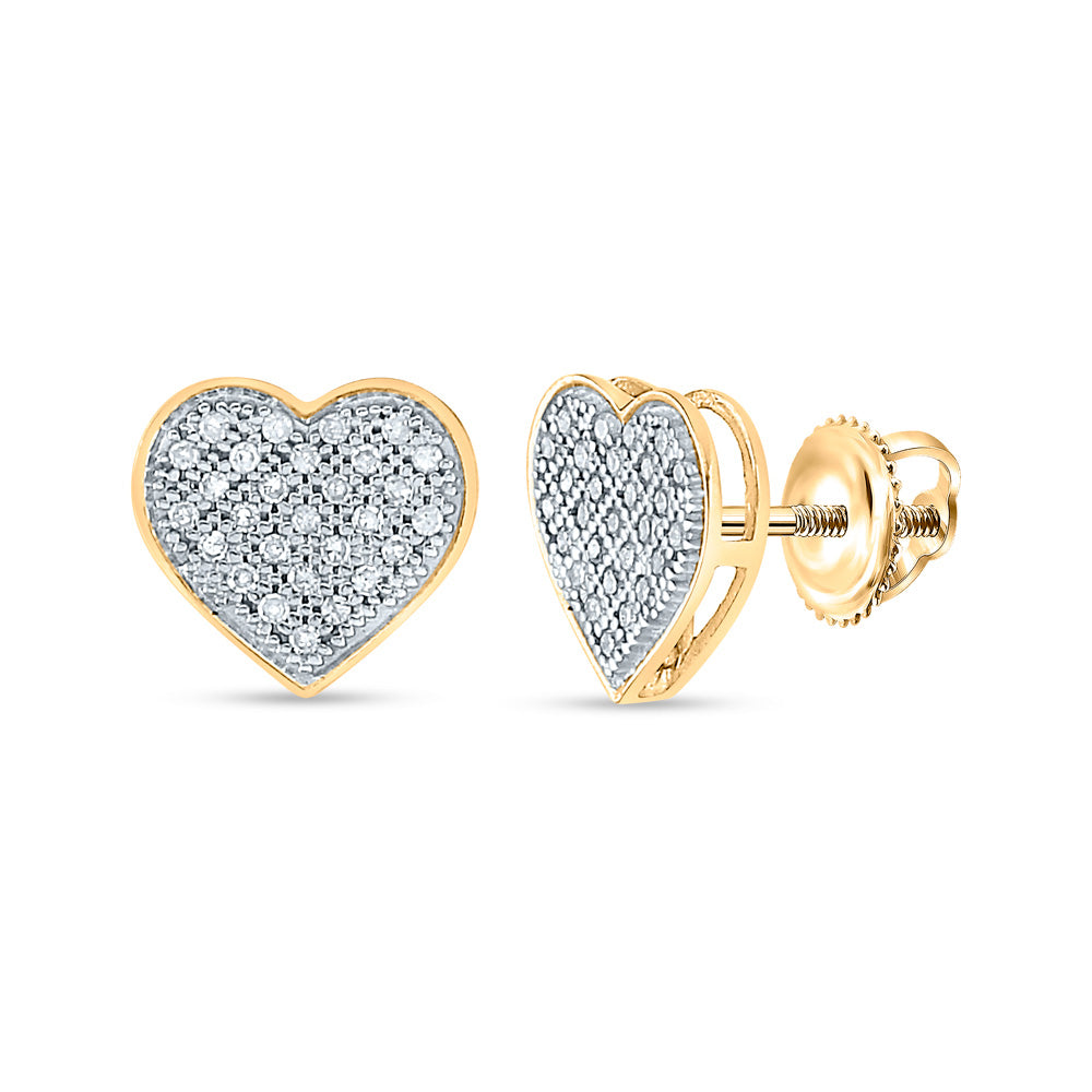 10K White Or Yellow Gold Womens Round Diamond Heart Earrings