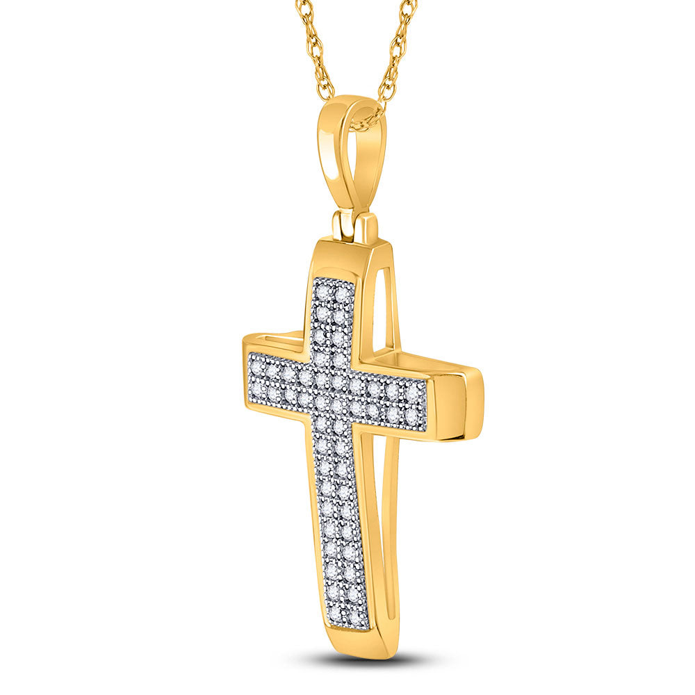 10K Yellow Gold Womens Round Diamond Cross Religious Pendant 1/6 Cttw, Length: 1.05 In, Width: 0.54 In
