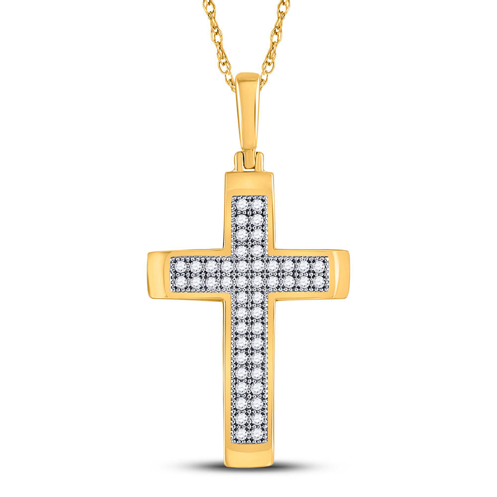 10K Yellow Gold Womens Round Diamond Cross Religious Pendant 1/6 Cttw, Length: 1.05 In, Width: 0.54 In