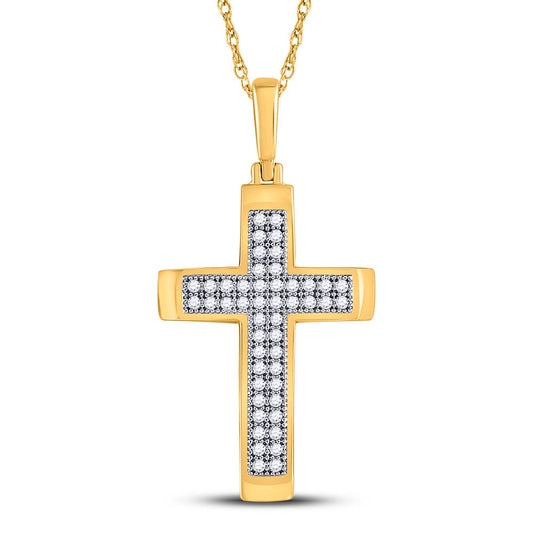 10K Yellow Gold Womens Round Diamond Cross Religious Pendant 1/6 Cttw, Length: 1.05 In, Width: 0.54 In