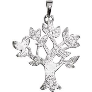 14K White Gold 32 X 28 Mm Polished My Tree Pendant