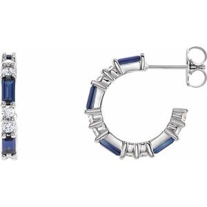 14K White Gold Straight Baguette 4 X 2 Mm Lab-Grown Blue Sapphire And 1/2 Ctw Natural Diamond Earrings