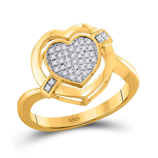 10K Yellow Gold Womens Round Diamond Heart Cluster Ring 1/6 Cttw, Womens Size: 5-10