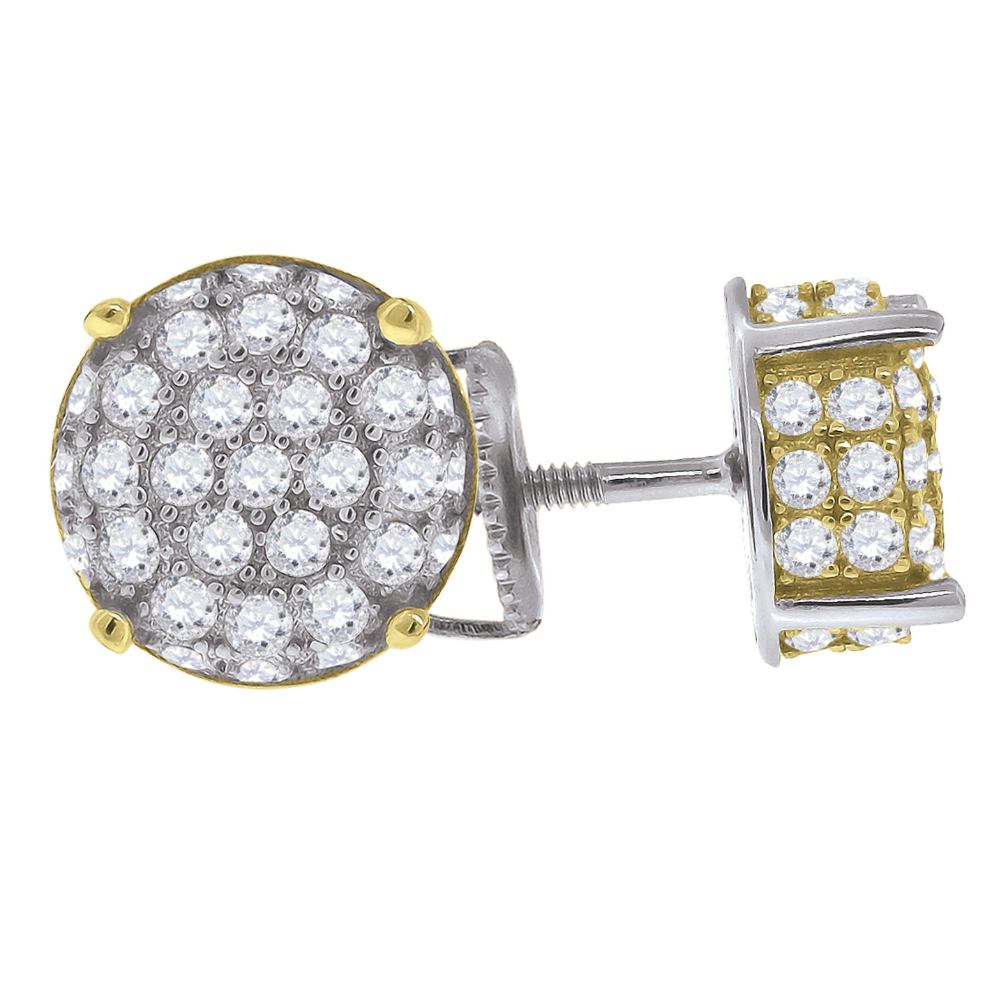 Sterling Silver Or Yellow-Tone Womens Cubic Zirconia Round Stud Earrings
