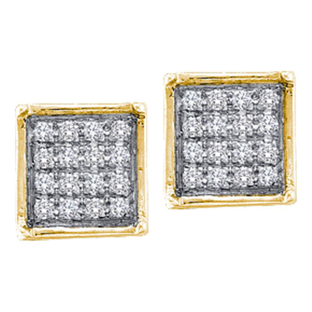10K Yellow Gold Womens Round Diamond Square Cluster Earrings 1/20 Cttw, Length: 0.2 In, Width: 0.2 In