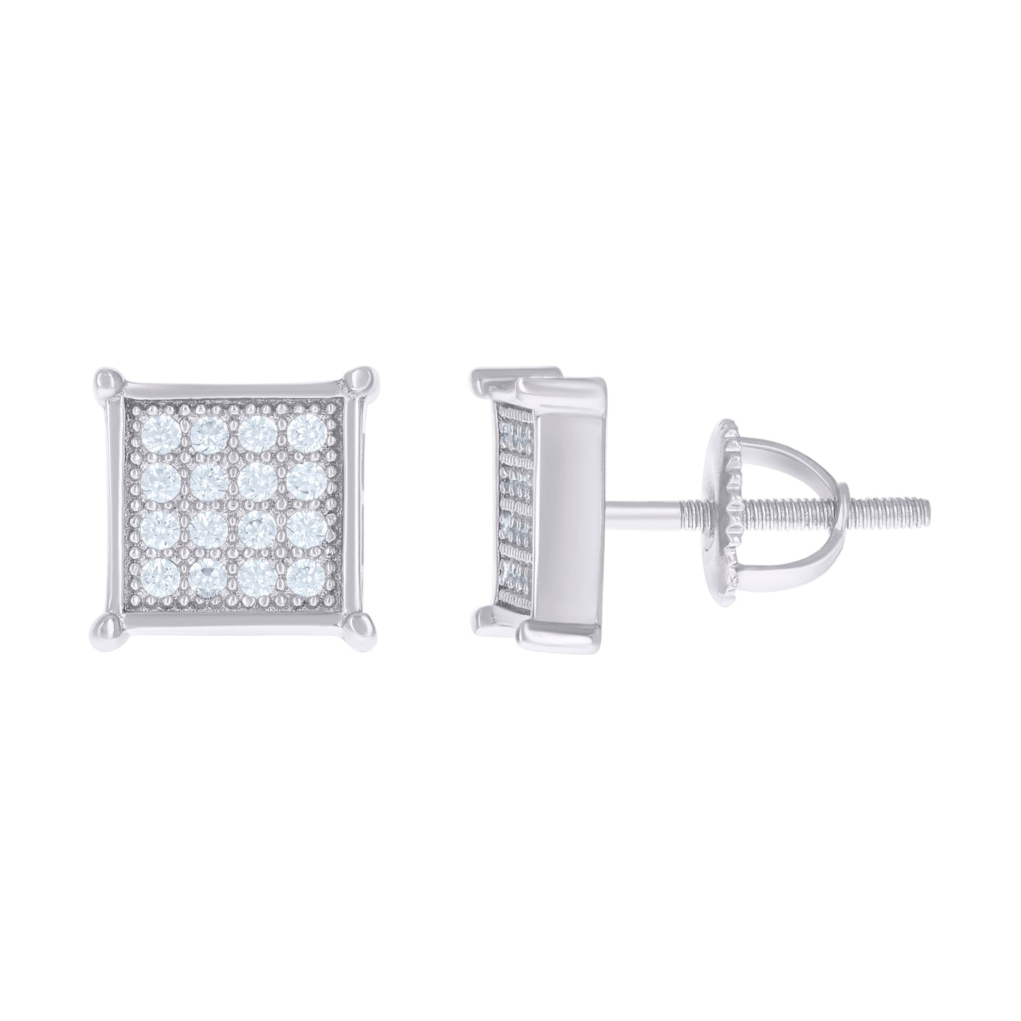 Sterling Silver Or Yellow-Tone Womens Cubic Zirconia Square Stud Earrings