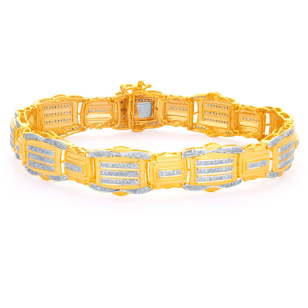 10K Yellow Gold Men's Micro Pave 1.50 Cttw Round Diamond Bracelet