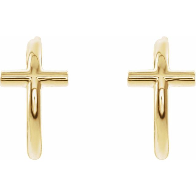 14K White Or Yellow Gold Pair Friction Back Polished Cross Hoop Earrings