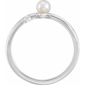 14K White Gold Mm4.0-4.5 Mm Polished Cultured White Freshwater Pearl Cross Ring Size 7