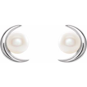 Sterling Silver Pearl 4.0-4.5 Mm Cultured White Freshwater Pearl Earrings