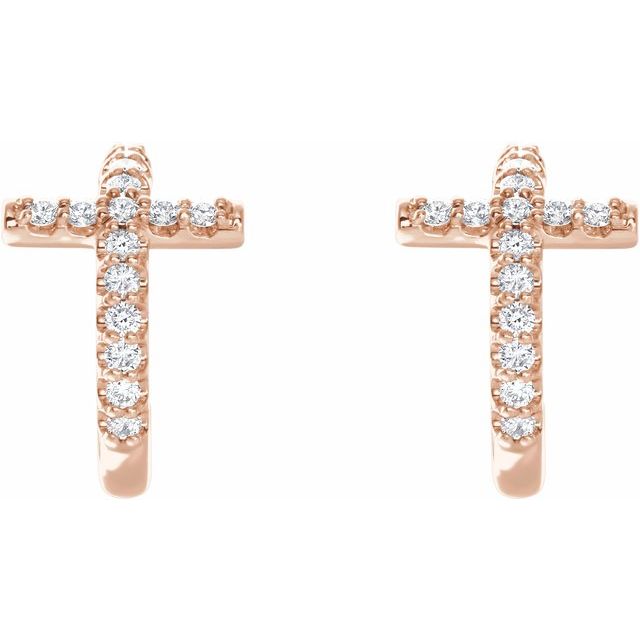 14K Rose Gold 1.3 Mm Round Friction Back Polished 1/4 Ctw Natural Diamond Cross Hoop Earrings