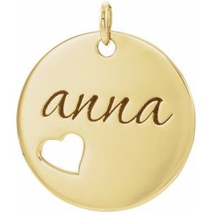 14K Yellow Gold-Plated Sterling Silver 15 X 15 Mm Polished Pierced Heart Engravable Disc Pendant