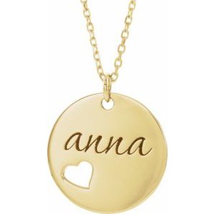 14K Yellow Gold-Plated Sterling Silver 15 X 15 Mm 16-18 In Polished Pierced Heart Engravable Disc 16-18 Inch Necklace