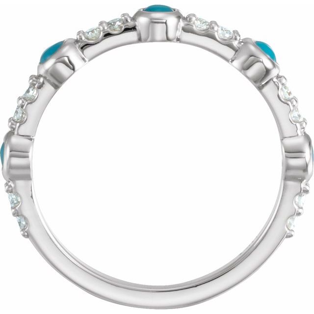 14K White Gold Round 2.5 Mm Polished Natural Turquoise And 1/5 Ctw Natural Diamond Ring, Size 7