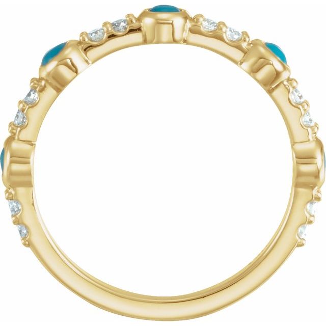 14K Yellow Gold Round 2.5 Mm Polished Natural Turquoise And 1/6 Ctw Natural Diamond Ring, Size 7