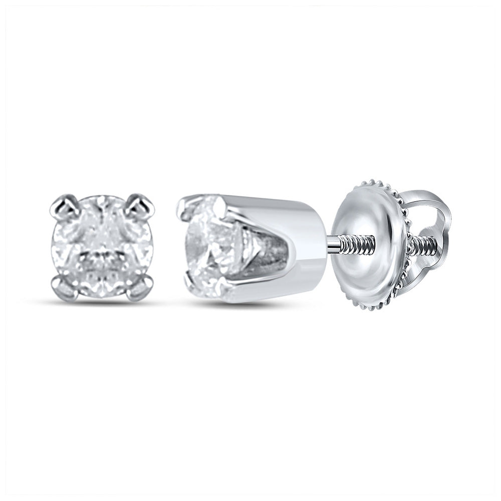 14K White Gold Infant Girls Round Diamond Solitaire Earrings 1/20 Cttw, Length: 0.08 In, Width: 0.08 In