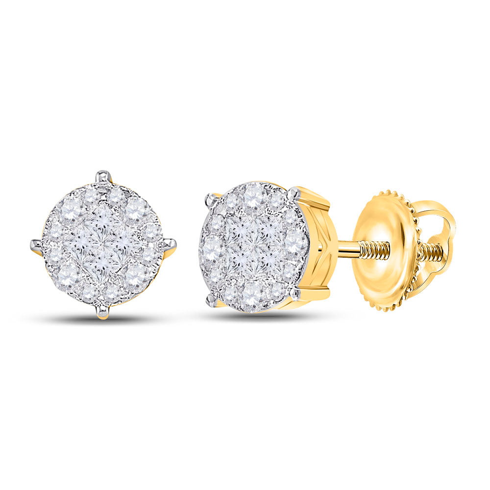 14K White Or Yellow Gold Womens Princess Round Diamond Cluster Earrings