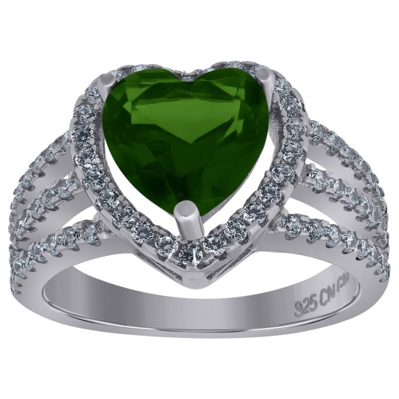 Sterling Silver Womens Cubic Zirconia Heart Bridal Anniversary Wedding Engagement Band Ring