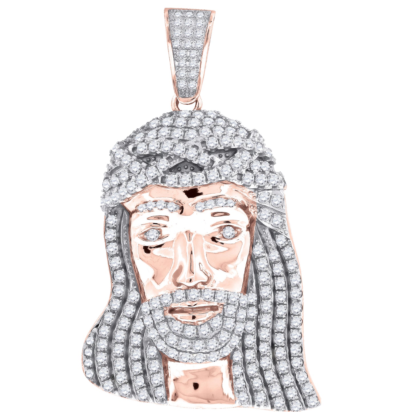Sterling Silver Rose-Tone Or Yellow-Tone Mens Cubic Zirconia Jesus Religious Charm Pendant