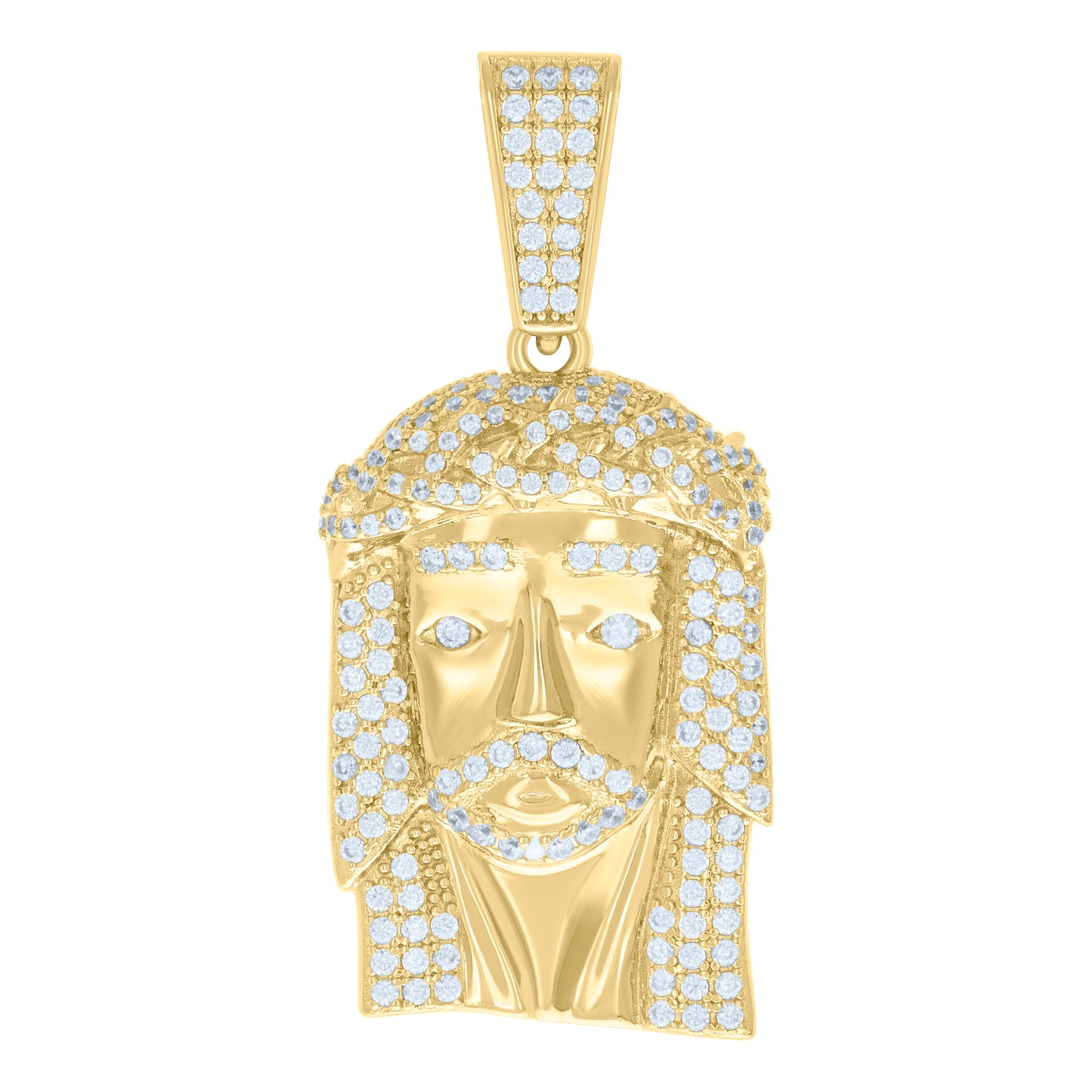 Sterling Silver Or Yellow-Tone Mens Cubic Zirconia Jesus Religious Charm Pendant