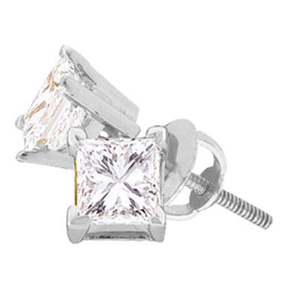 14K White Or Yellow Gold Womens Princess Diamond Solitaire Earrings
