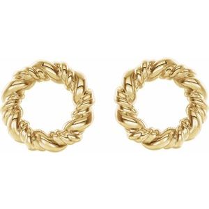 14K Yellow Gold 9.4 X 9.4 Mm Pair Friction Backs Polished Circle Rope Earrings